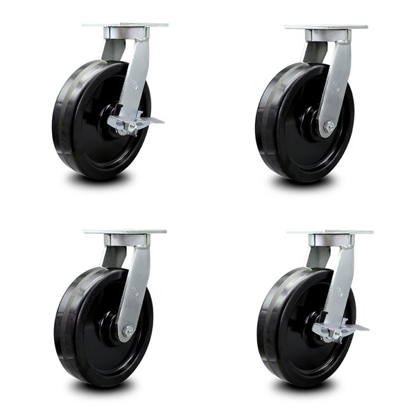 12 Inch Heavy Duty Phenolic Wheel Swivel Caster Swivel Locks 2 Brakes, 2PK